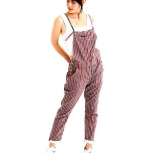 AE High-Waisted Striped Denim Overall Jumpsuit